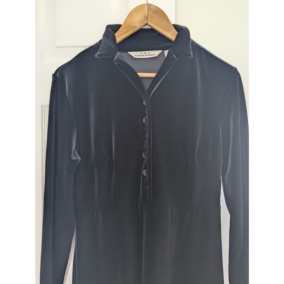 Vtg Long Sleeve‎ Black Velvet Aline Dress Sz 8P Made in the USA Timeless Holiday - Picture 4 of 12